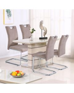 Knightsbridge Small Glass Top Wooden Dining Set In Cappuccino With 4 Chairs