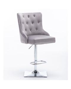 Knightsbridge Velvet Gas Lift Bar Stool In Light Grey