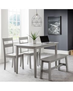 Kobe Wooden Dining Set In Lunar Grey With 1 Bench And 2 Chairs
