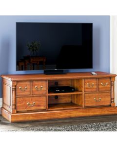 La Reine Wooden Widescreen 6 Drawers TV Stand In Distressed Light Brown