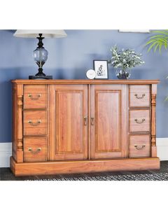 La Reine Wooden 2 Doors And 6 Drawers Sideboard In Distressed Light Brown