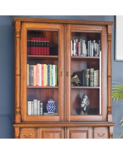 La Reine Wooden 2 Glazed Doors Dresser Top In Distressed Light Brown