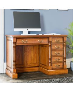 La Reine Wooden Single Pedestal Computer Desk In Distressed Light Brown