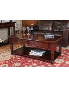 La Roque Wooden 2 Drawers Coffee Table In Mahogany