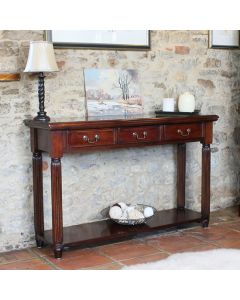 La Roque Wooden 3 Drawers Console Table In Mahogany