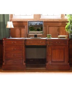 La Roque Wooden Twin Pedestal Computer Desk In Mahogany