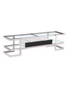 Lagonda Clear Glass TV Stand With White High Gloss Drawer