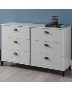 Lakers Locker Wooden Chest Of 6 Drawers In Grey Metal Effect