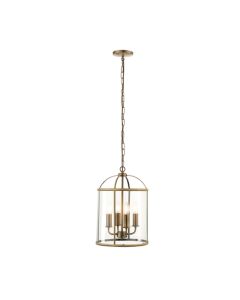 Lambeth 4 Lights Clear Glass Ceiling Pendant Light In Antique Brass