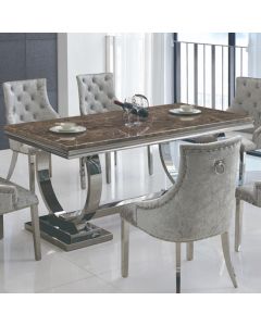 Langa Marble Dining Table In Lacquer With Stainless Steel Base