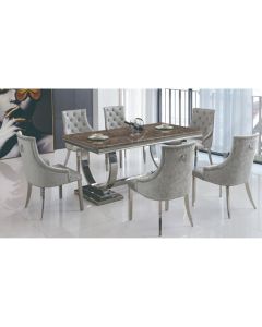 Langa Natural Stone Marble Dining Set With 6 Fabric Chairs