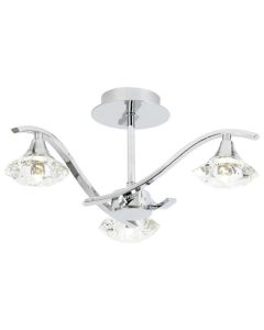 Langella 3 Lights Clear Crystal Semi Flush Ceiling Light In Chrome