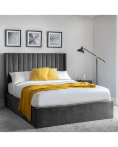 Langham Velvet Storage King Size Bed In Grey