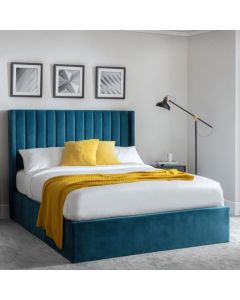 Langham Velvet Storage King Size Bed In Teal