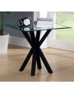 Langley Clear Glass Lamp Table With Black High Gloss Legs