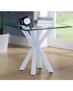 Langley Clear Glass Lamp Table With White High Gloss Legs