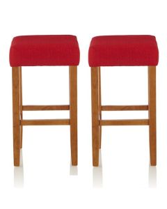 Lantana Red Fabric Upholstered Bar Stools With Oak Legs In Pair