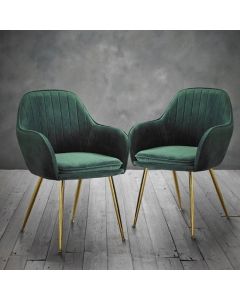 Lara Forest Green Velvet Dining Chairs In Pair With Gold Legs