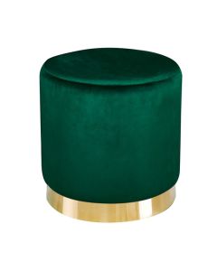 Lara Forest Green Velvet Pouffe With Golden Metal Base