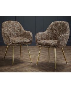 Lara Leopard Print Velvet Upholstered Dining Chairs In Pair