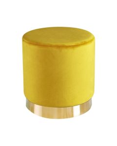 Lara Ochre Yellow Velvet Pouffe With Golden Metal Base