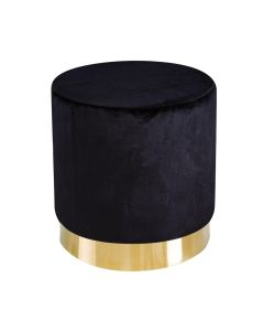 Lara Black Velvet Pouffe With Golden Metal Base