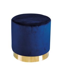 Lara Royal Blue Velvet Pouffe With Golden Metal Base