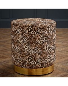 Lara Velvet Upholstered Pouffe In Leopard Print