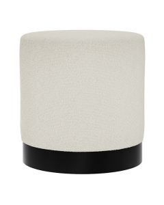 Lara Small Boucle Fabric Pouffe In Ivory With Matte Black Base