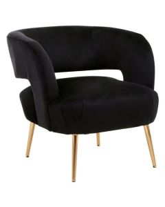 Larissa Velvet Upholstered Armchair In Black With Gold Legs