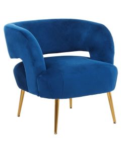 Larissa Velvet Upholstered Armchair In Blue With Gold Legs