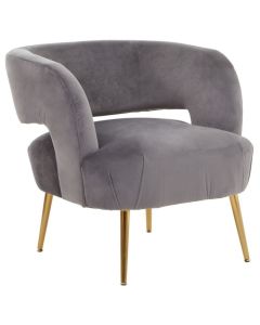 Larissa Velvet Upholstered Armchair In Grey With Gold Legs