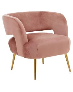 Larissa Velvet Upholstered Armchair In Pink With Gold Legs