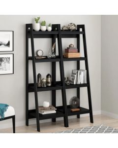 Lawrence 4 Shelf Ladder Black Wooden Bookcase In Pair