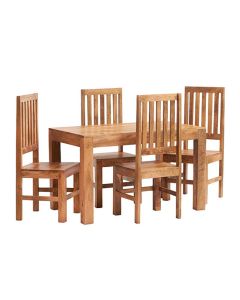 Toko Solid Mango Wood Dining Table With 4 Chairs In Light Mahogany