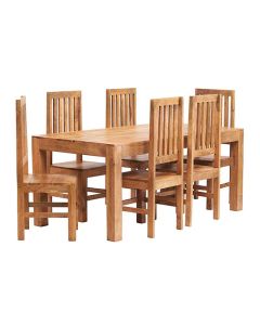 Toko Solid Mango Wood Dining Table With 6 Chairs In Light Mahogany