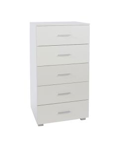 Elmont Tall Wooden Chest Of 5 Drawers In White