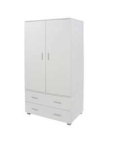 Elmont Low Wooden Wardrobe With 2 Doors And 2 Drawers In White