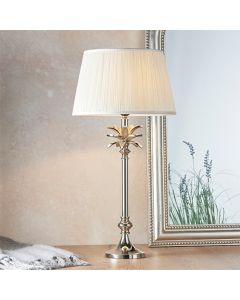 Leaf And Freya Small Vintage White Shade Table Lamp In Polished Nickel