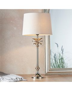 Leaf And Mia Small Natural Shade Table Lamp In Polished Nickel