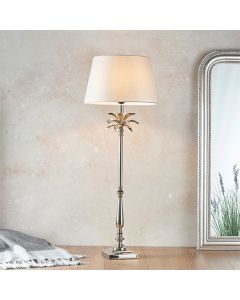 Leaf And Evie Pale Grey Shade Table Lamp In Polished Nickel