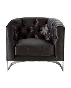 Leah Velvet Upholstered Accent Chair In Black With Silver Frame