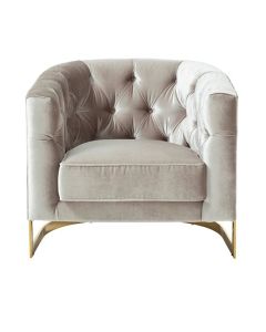 Leah Velvet Upholstered Accent Chair In Grey With Gold Frame