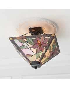 Lelani Medium 2 Lights Tiffany Glass Semi Flush Ceiling Light In Dark Bronze