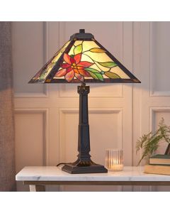 Lelani Medium Tiffany Glass Table Lamp In Dark Bronze