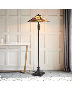 Lelani Tiffany Glass Floor Lamp In Matt Black