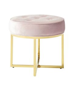 Lena Velvet Upholstered Accent Stool In Pink With Gold Legs