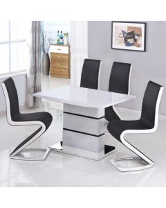 Leona Wooden Dining Table In White High Gloss With 4 Aldridge Chairs