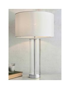 Lessina Vintage White Fabric Touch Table Lamp In Bright Nickel