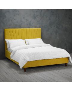 Lexie Velvet Upholstered Double Bed In Mustard